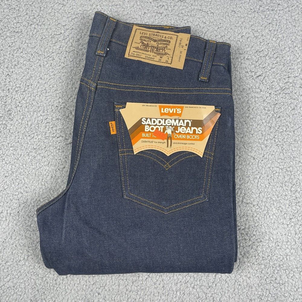 VTG Deadstock Levis Saddleman Jeans‎ Womens 26x36 Raw Denim Orange Tab 80s Rodeo